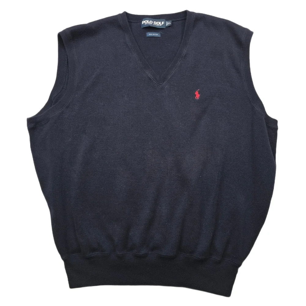 Polo Golf Ralph Lauren Sweater‎ Vest Mens XL Navy Blue 100% Cotton V Neck